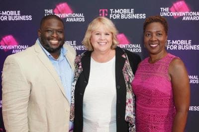 September 27, 2023 at T-Mobile’s “Unconventional Awards” in Las Vegas, NV Marcellus Summers, Citywide Coordinator for Students in Temporary Living Situations – Chicago Public Schools; Lea Bogle, President & CEO – Premier Wireless; and Onshelle Blackmon, Students in Temporary Living Situations Coordinator – Chicago Public Schools